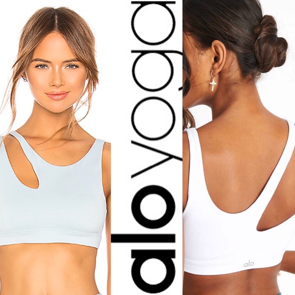 ALO Yoga Light Blue and White Bra